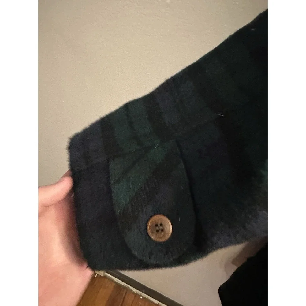 Vintage Men's L.L.Bean Size Sm‎ Tall Wool Duffle Coat Navy Green Plaid USA EUC